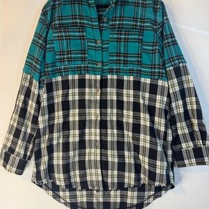 LA MIEL Teal and Black Plaid Shirt